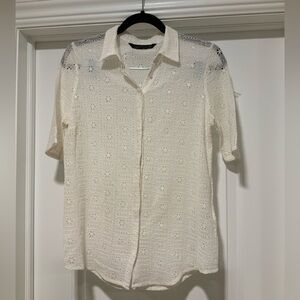ZARA women eylet button down cream short sleeves shirt